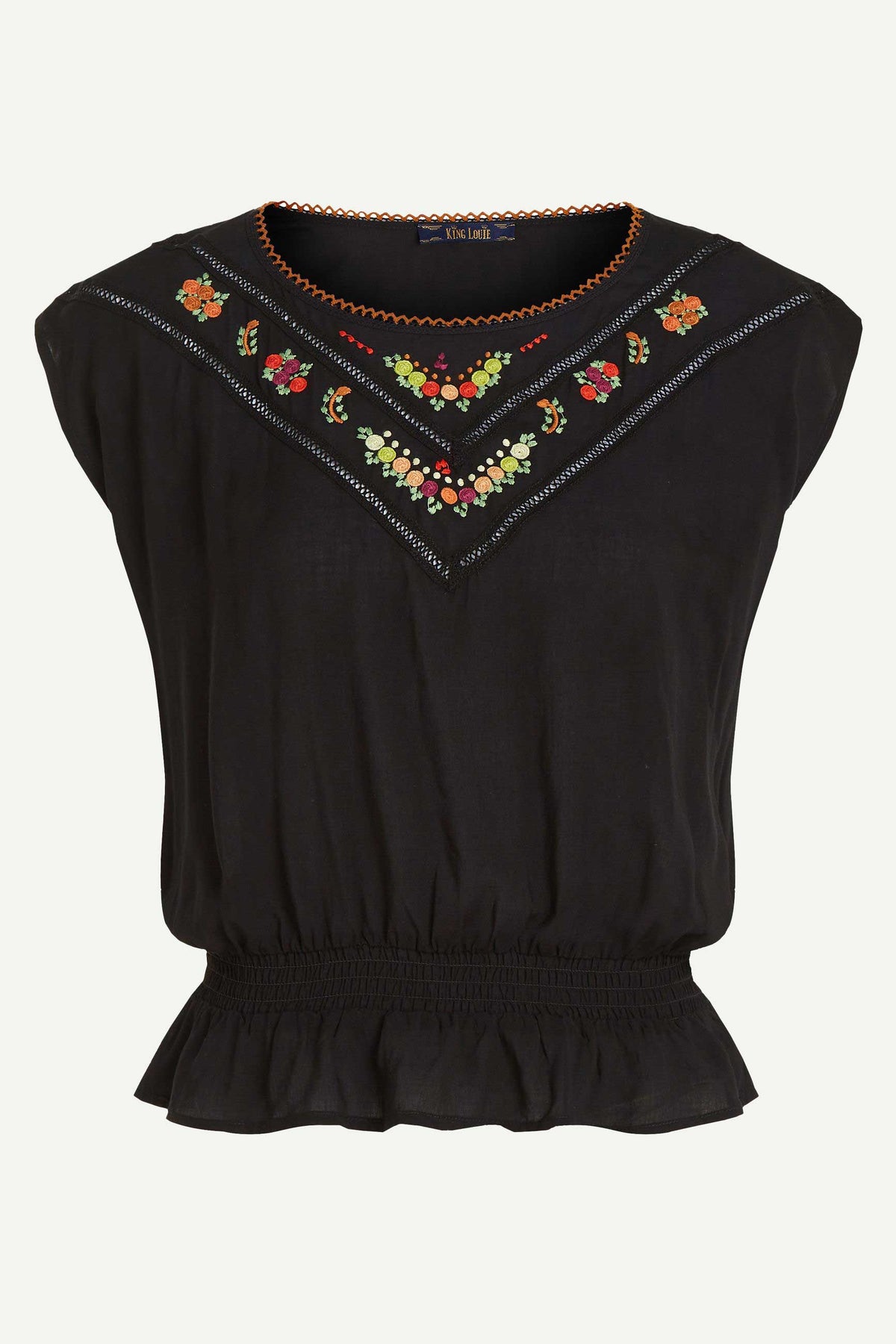 Top Selly Citrine Embroidery Black
