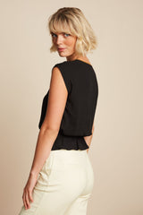 Top Selly Citrine Embroidery Black