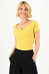 Kurzarm Shirt Logo Stripe Heart T-Shirt mit Yellow Tiny Stripe Muster von Blutsgeschwister Bild 1